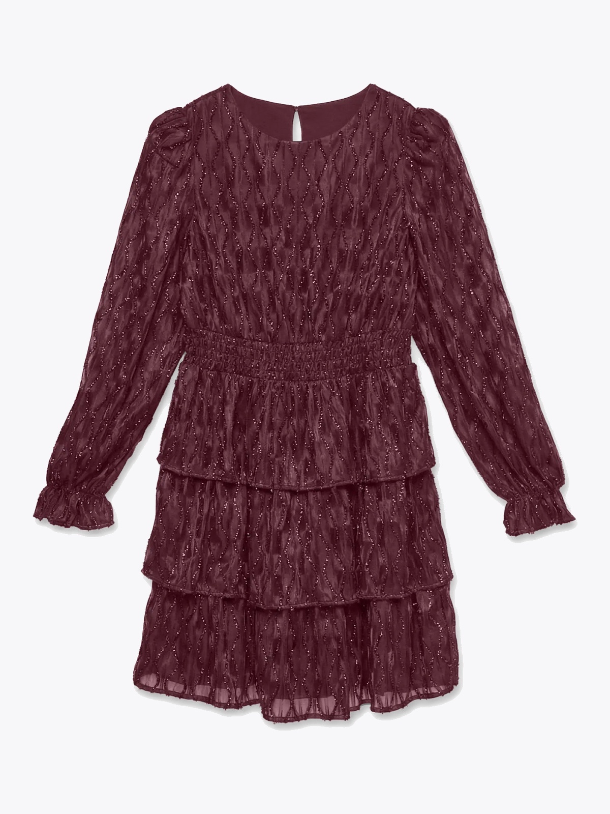 Vero Moda Nolita Lise Long Sleeve O-Neck Short Dress Windsor Wine