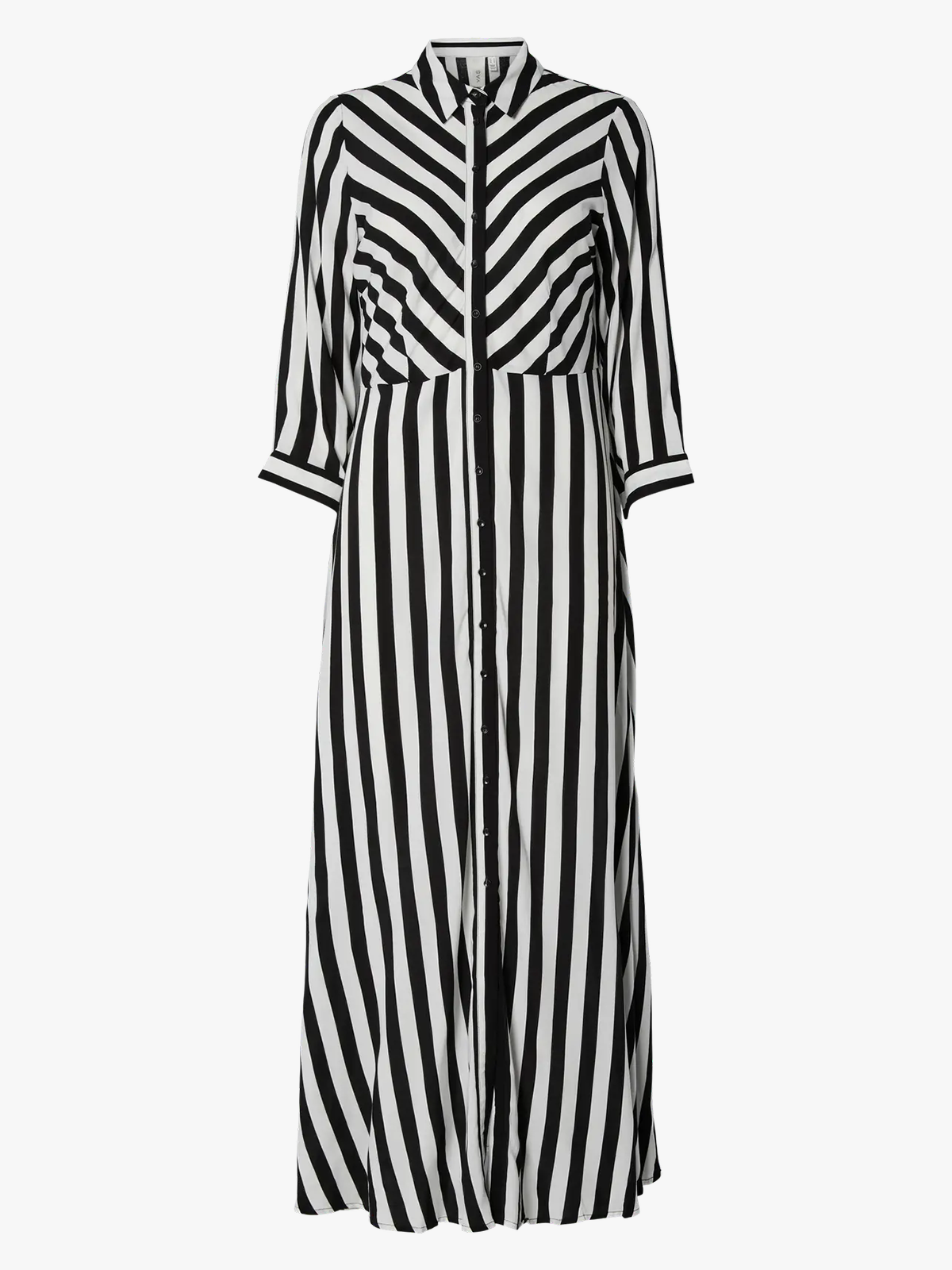Y.A.S Savanna Long Shirt Dress Black W WHITE STRIPES