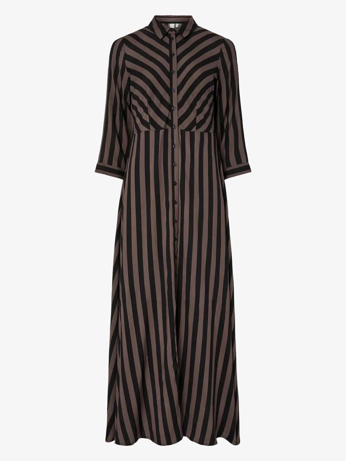 Y.A.S Savanna Long Shirt Dress Chocolate Brown / Black