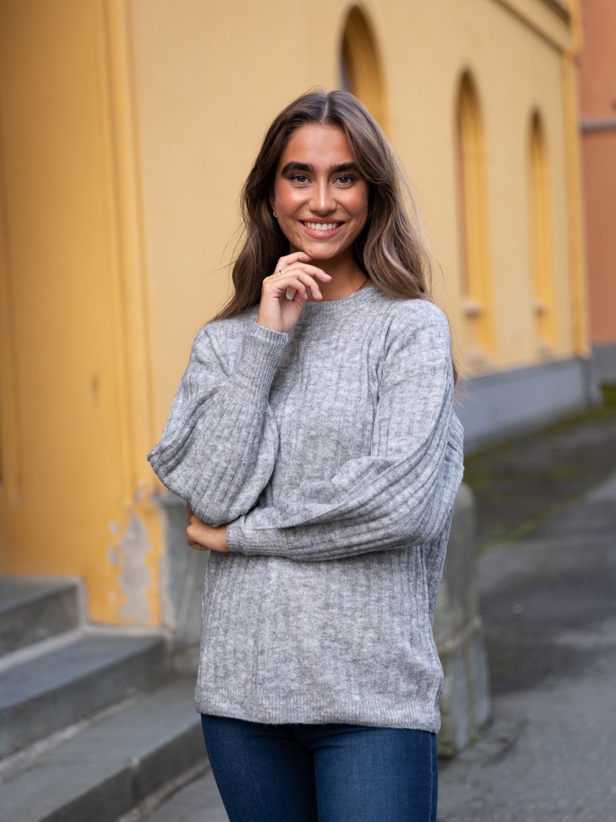 Ichi Amara Long Sleeve Rib Grey Melange