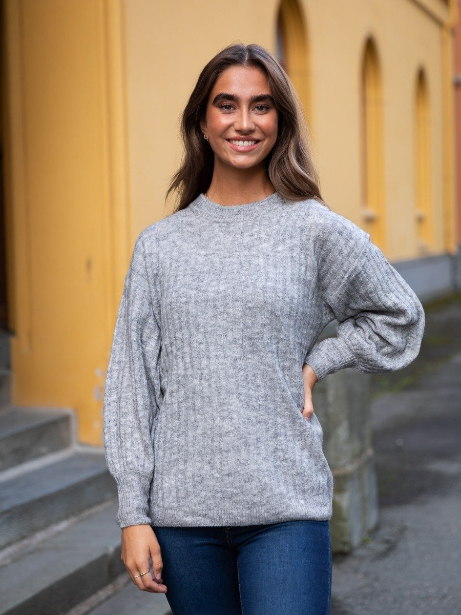 Ichi Amara Long Sleeve Rib Grey Melange