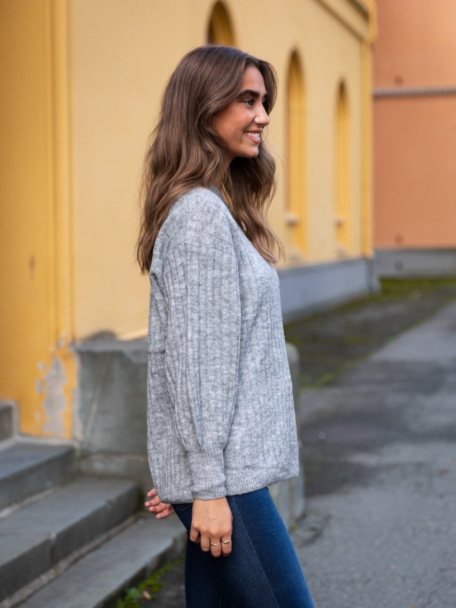 Ichi Amara Long Sleeve Rib Grey Melange