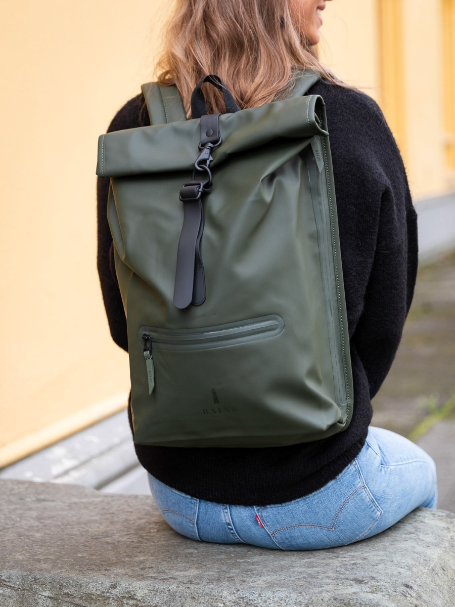 Rains Roll Top Rucksack Green