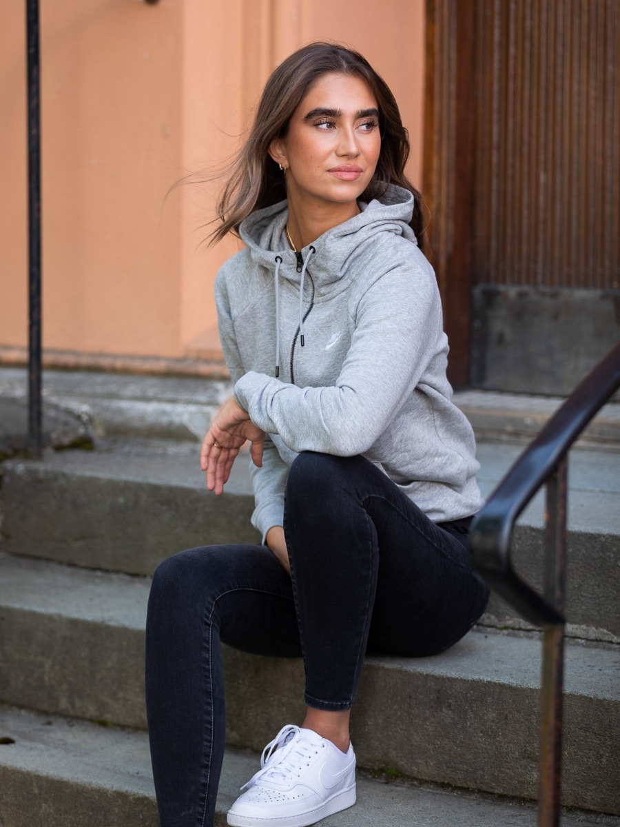 Nike Essential Fleece Full Zip Hoodie Dark Grey Heather/ Matte Silver/ White