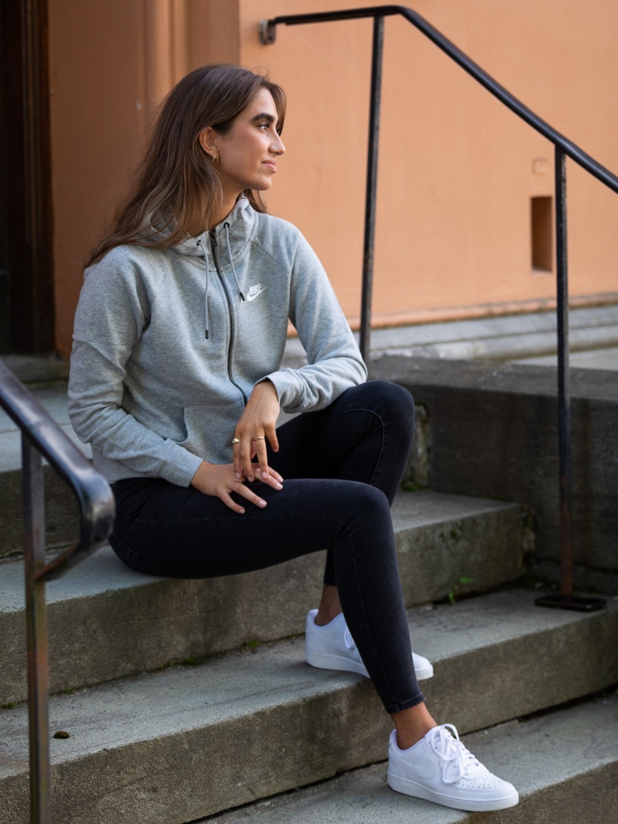 Nike Essential Fleece Full Zip Hoodie Dark Grey Heather/ Matte Silver/ White