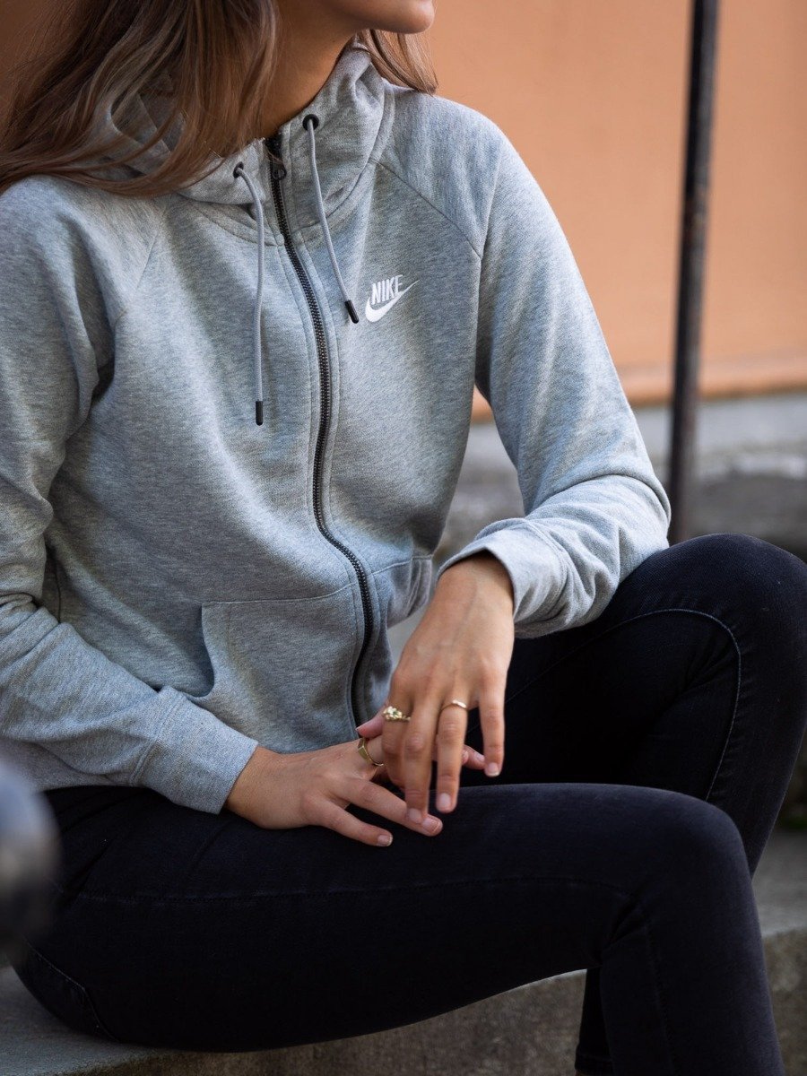 Nike Essential Fleece Full Zip Hoodie Dark Grey Heather/ Matte Silver/ White