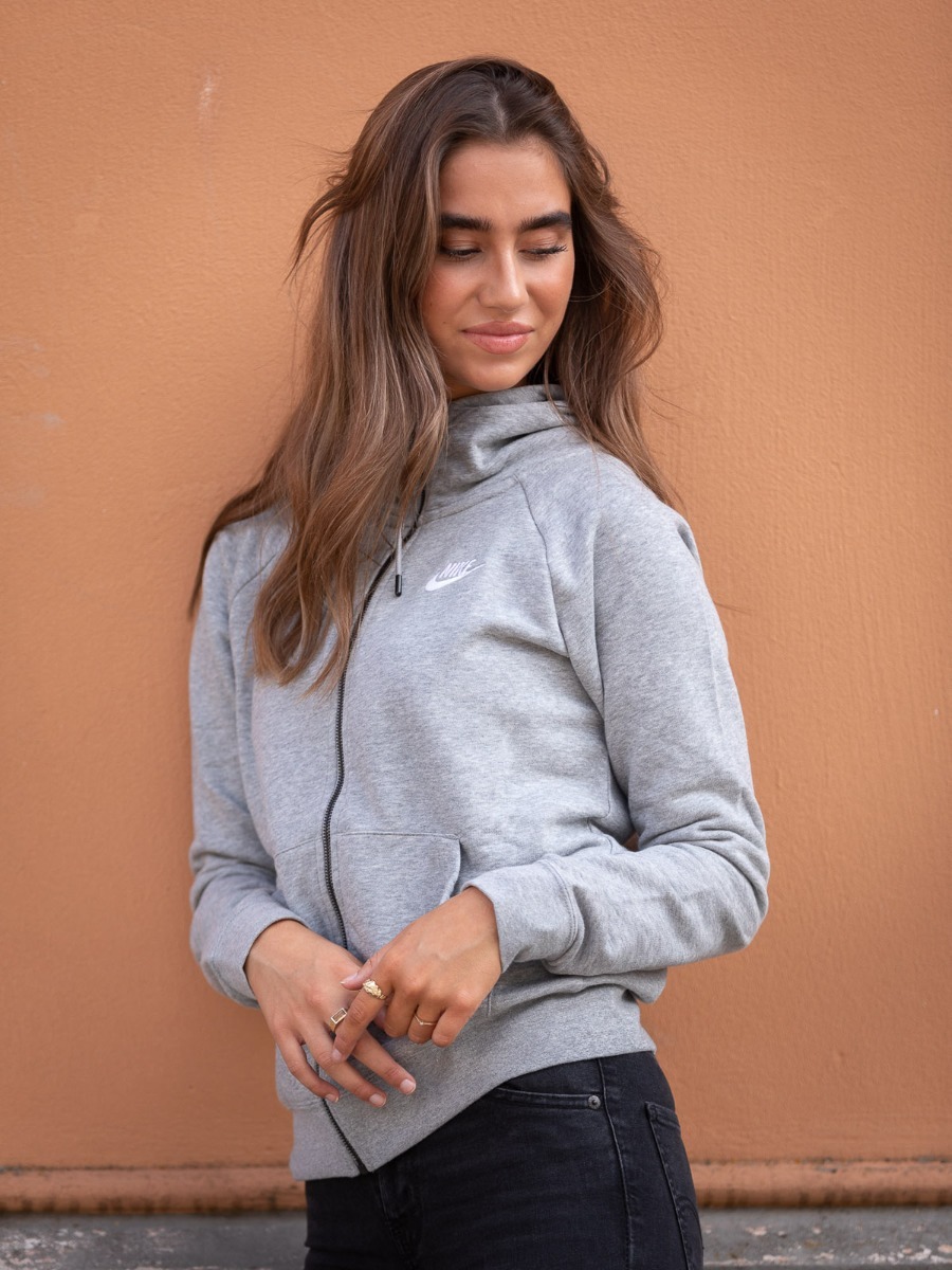 Nike Essential Fleece Full Zip Hoodie Dark Grey Heather/ Matte Silver/ White