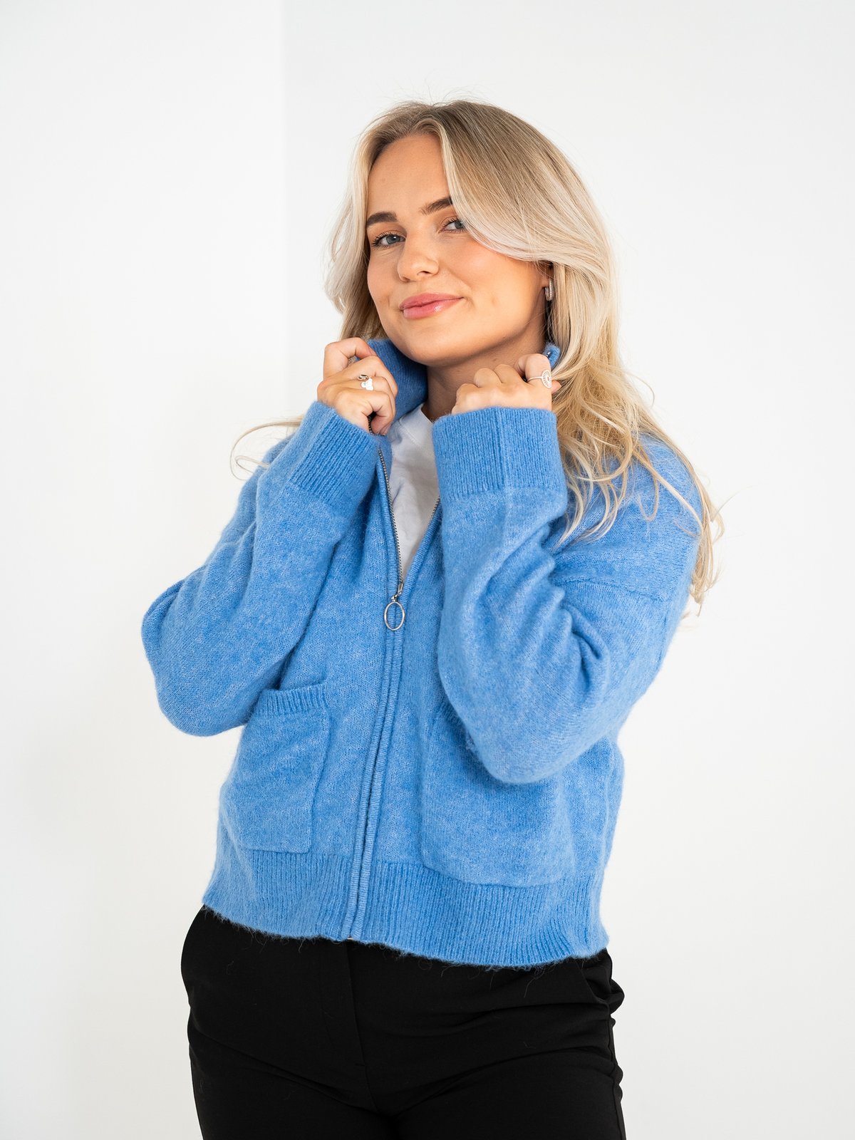 Selected Femme Sia Ras Long Sleeve Knit Zipper Cardigan Ultra Marine