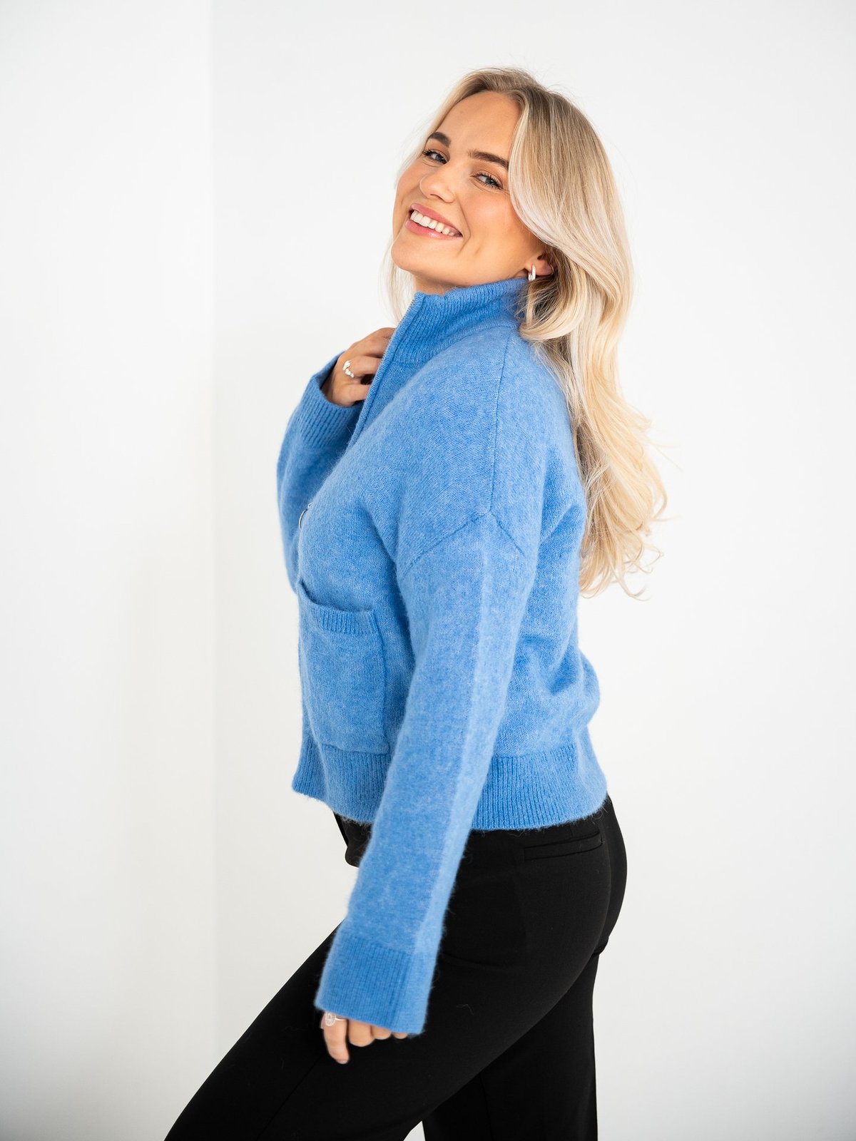 Selected Femme Sia Ras Long Sleeve Knit Zipper Cardigan Ultra Marine