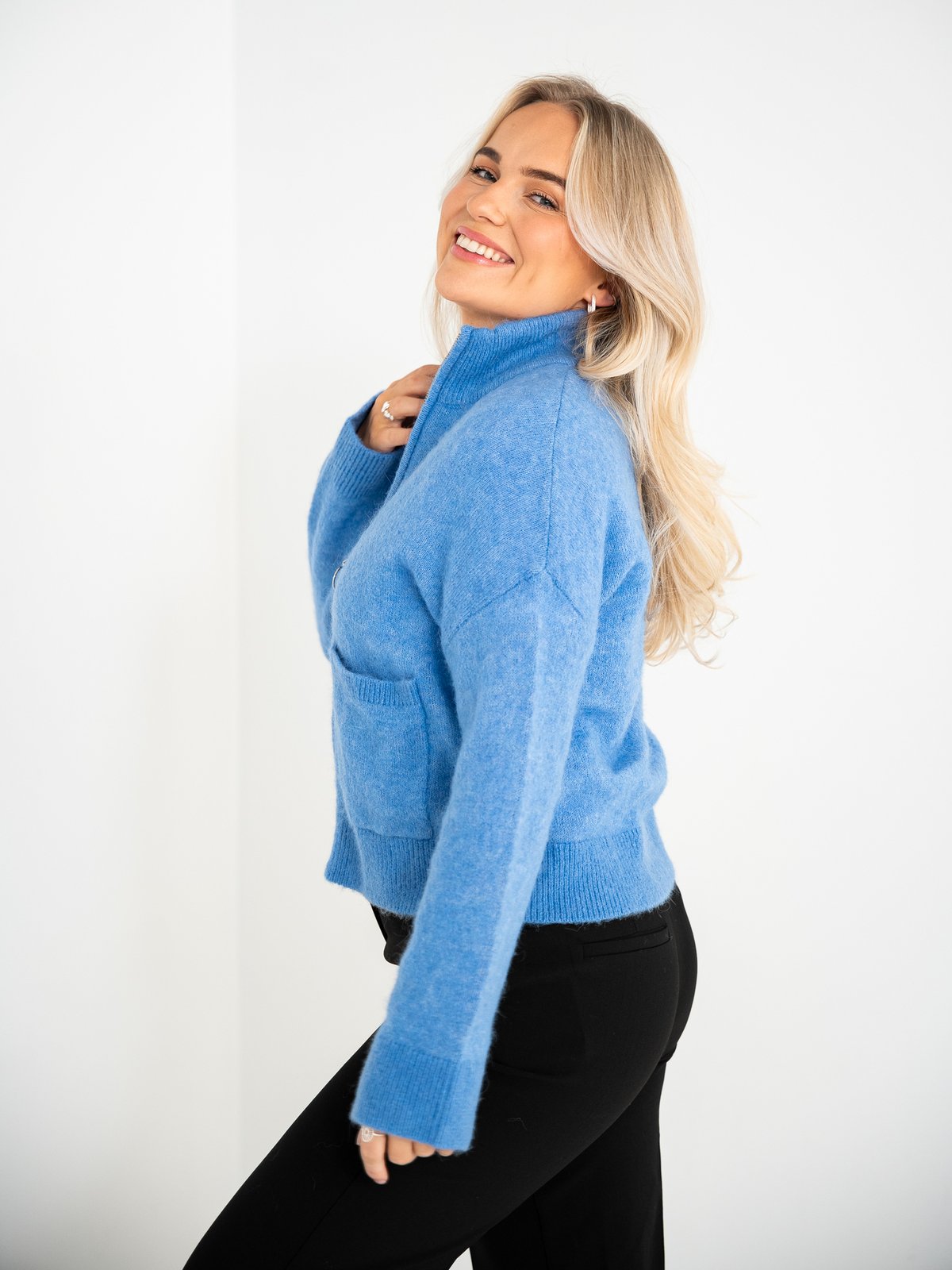 Selected Femme Sia Ras Long Sleeve Knit Zipper Cardigan Ultra Marine