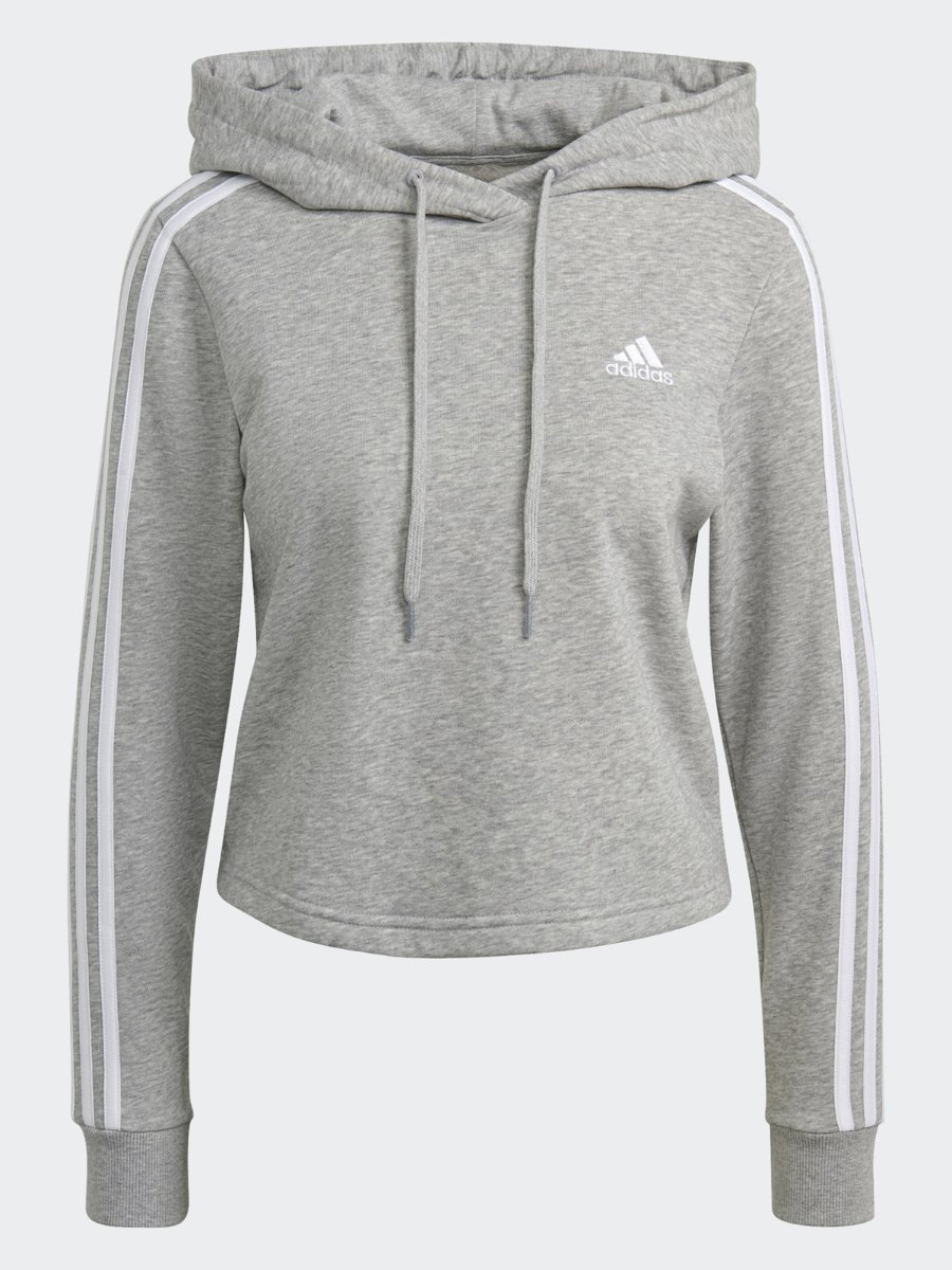 adidas 3Stripes Cropped Hoodie Medium Grey Heather / White