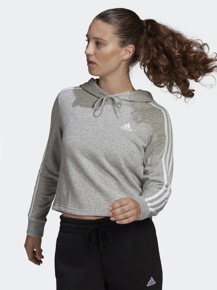 adidas 3Stripes Cropped Hoodie Medium Grey Heather / White