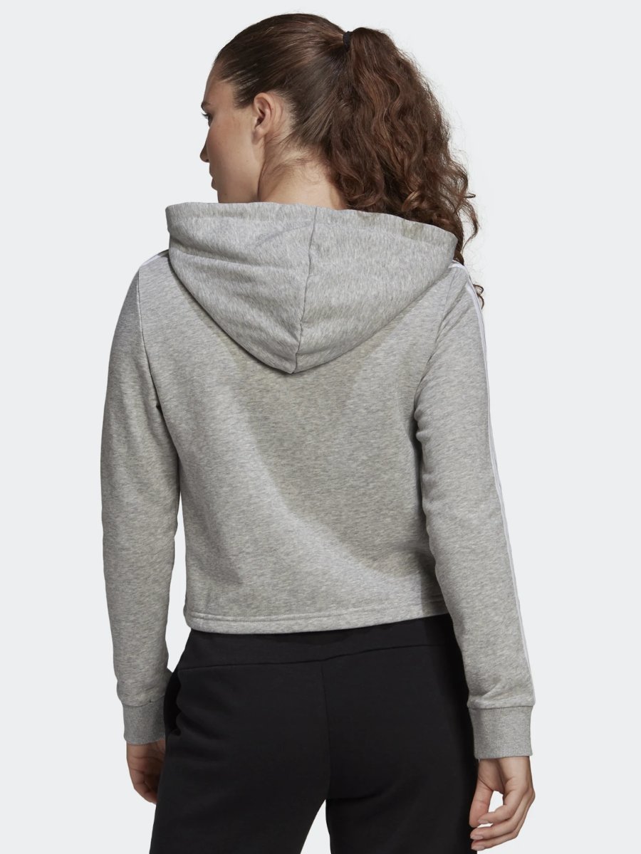 adidas 3Stripes Cropped Hoodie Medium Grey Heather / White