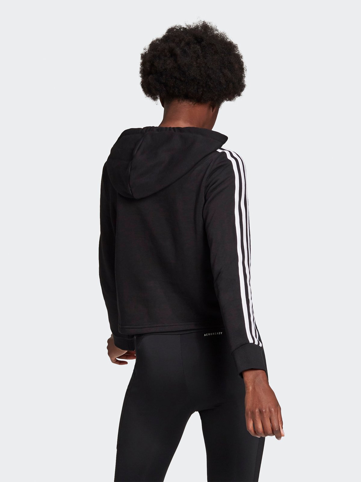 adidas 3-Stripes Full Zip Crop Hoodie Black / White