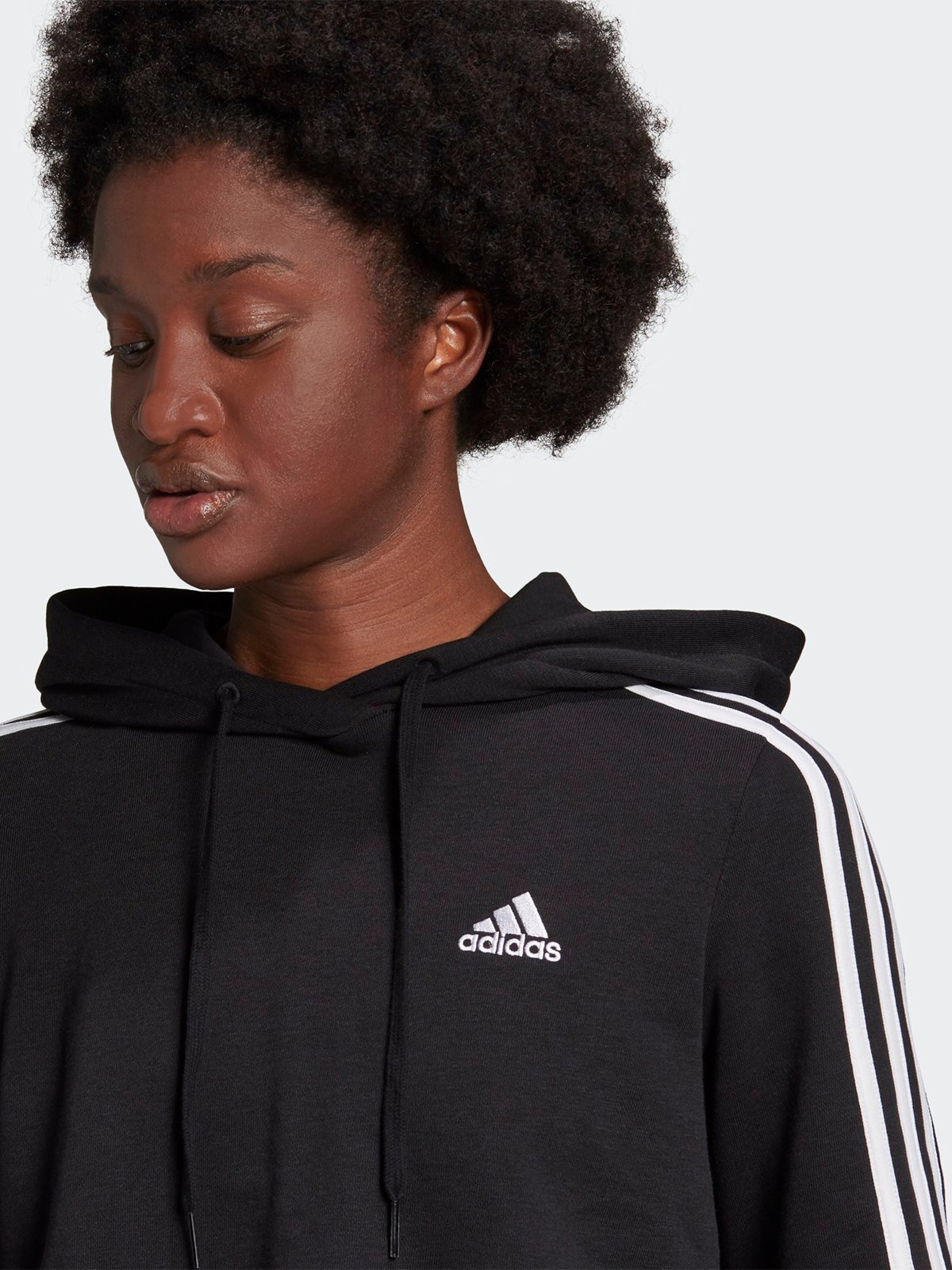 adidas 3-Stripes Full Zip Crop Hoodie Black / White