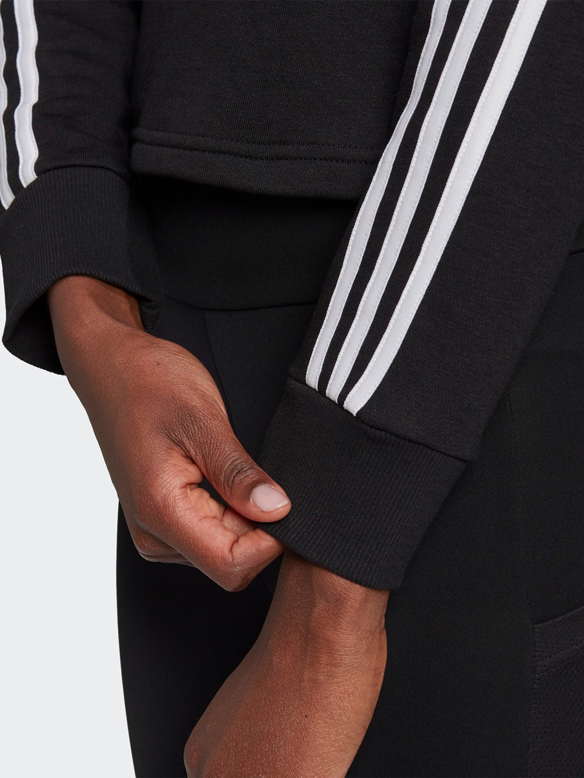 adidas 3-Stripes Full Zip Crop Hoodie Black / White