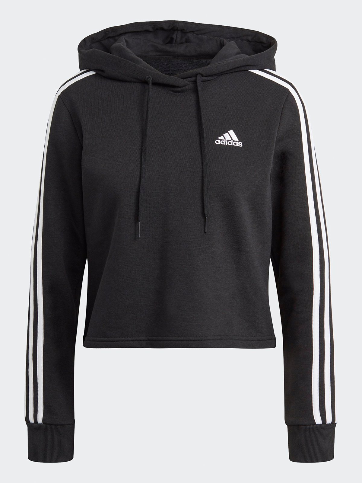 adidas 3-Stripes Full Zip Crop Hoodie Black / White