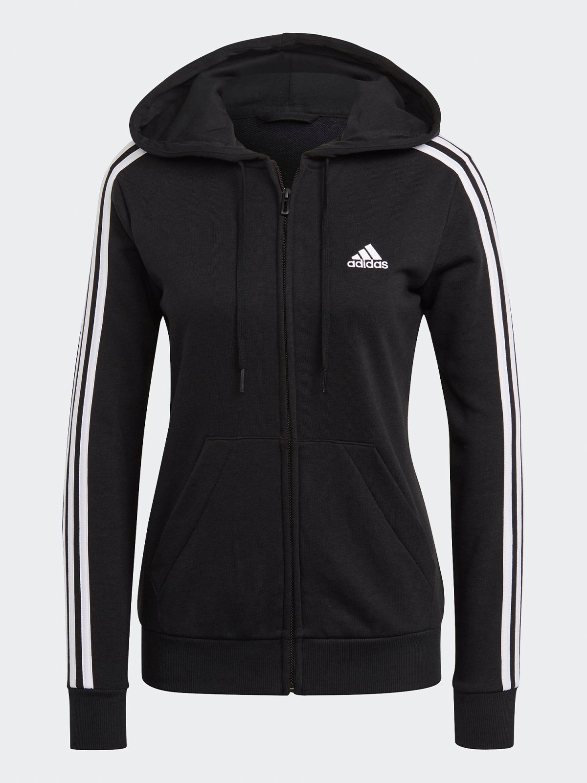 adidas Fleece 3-Stripes Full Zip Hoodie Black / White