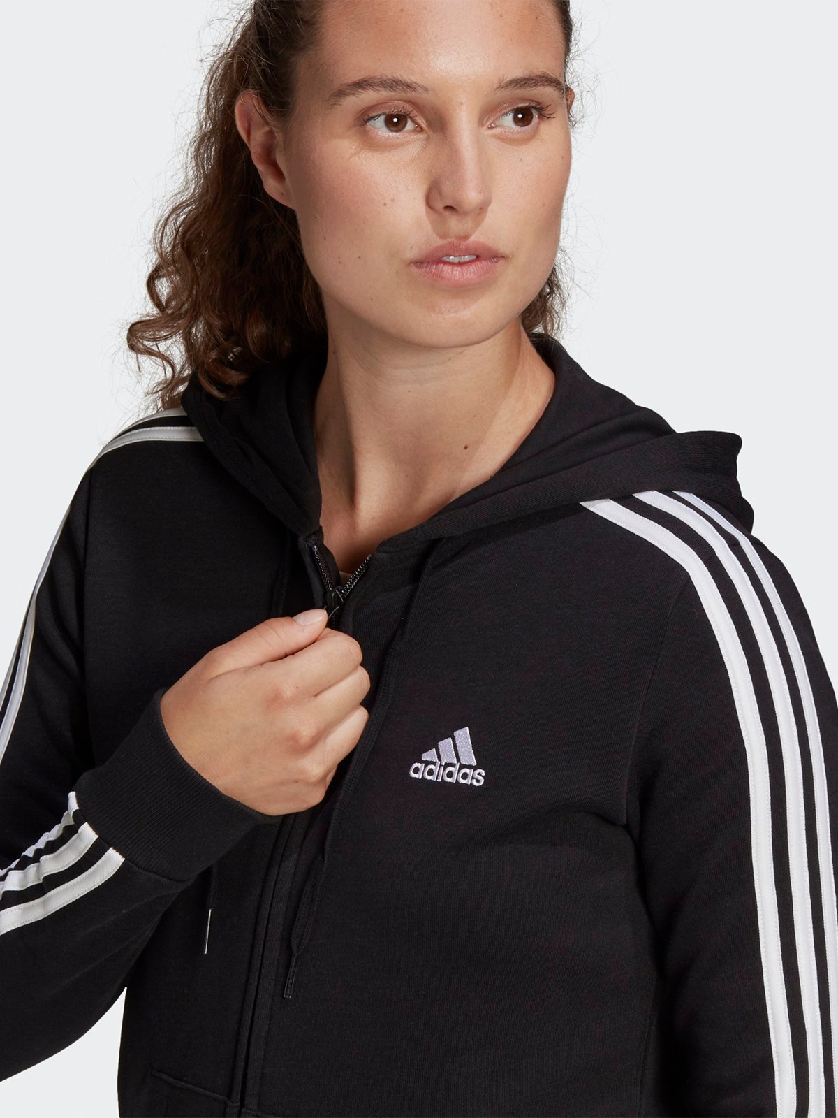 adidas Fleece 3-Stripes Full Zip Hoodie Black / White