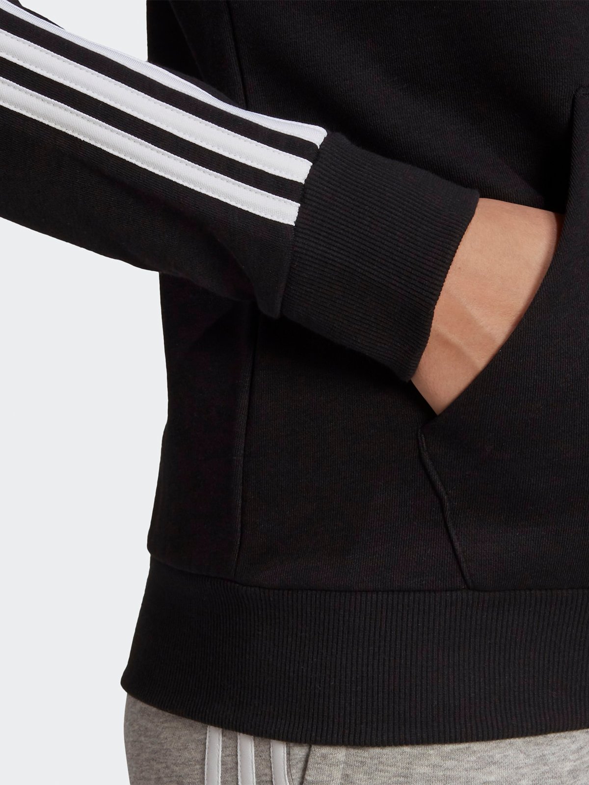 adidas Fleece 3-Stripes Full Zip Hoodie Black / White