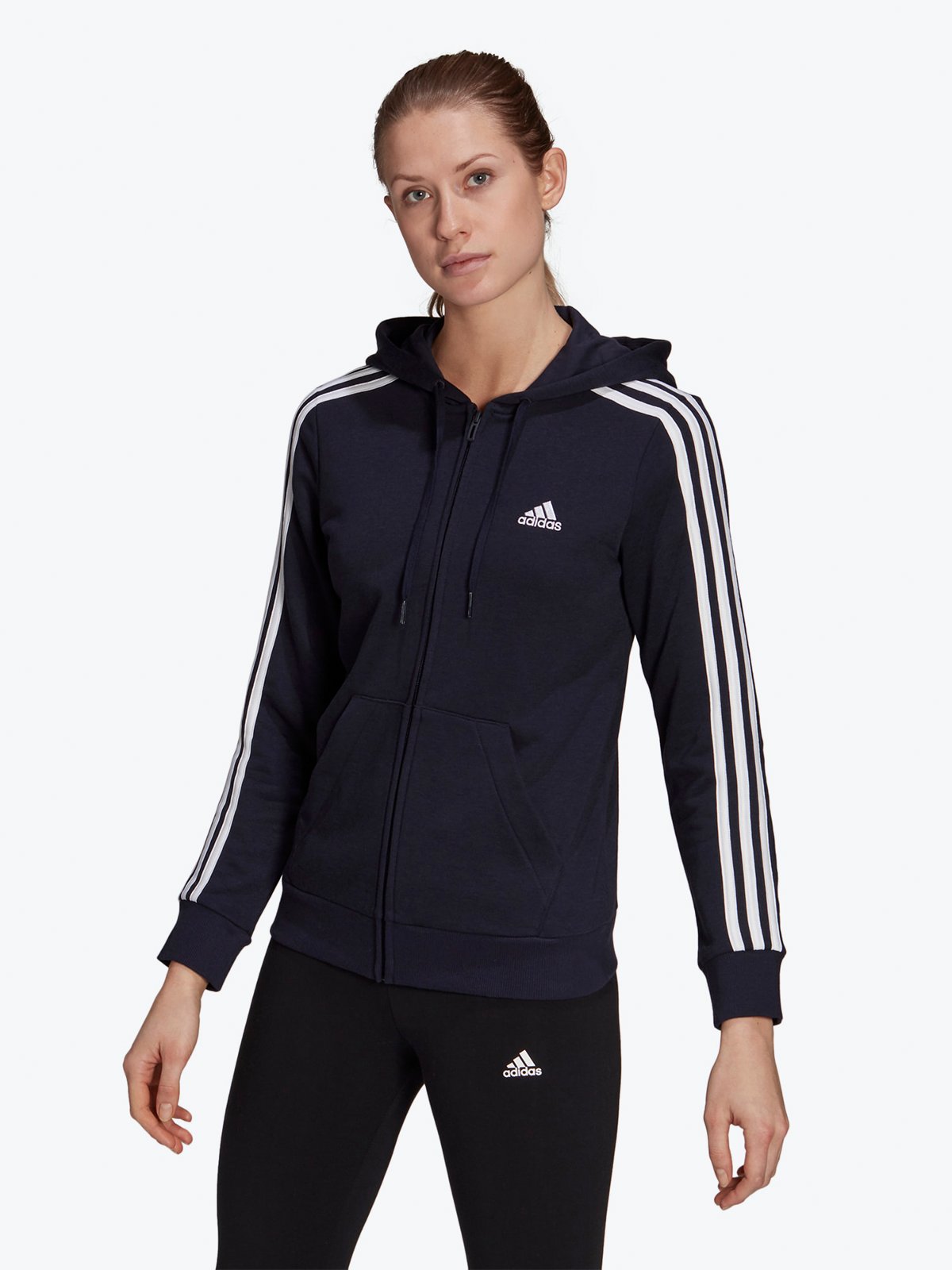 adidas Fleece 3-Stripes Full Zip Hoodie Legend Ink / White