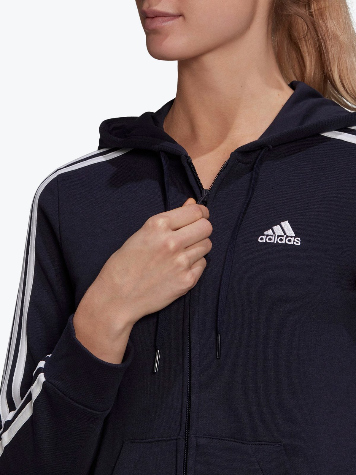 adidas Fleece 3-Stripes Full Zip Hoodie Legend Ink / White