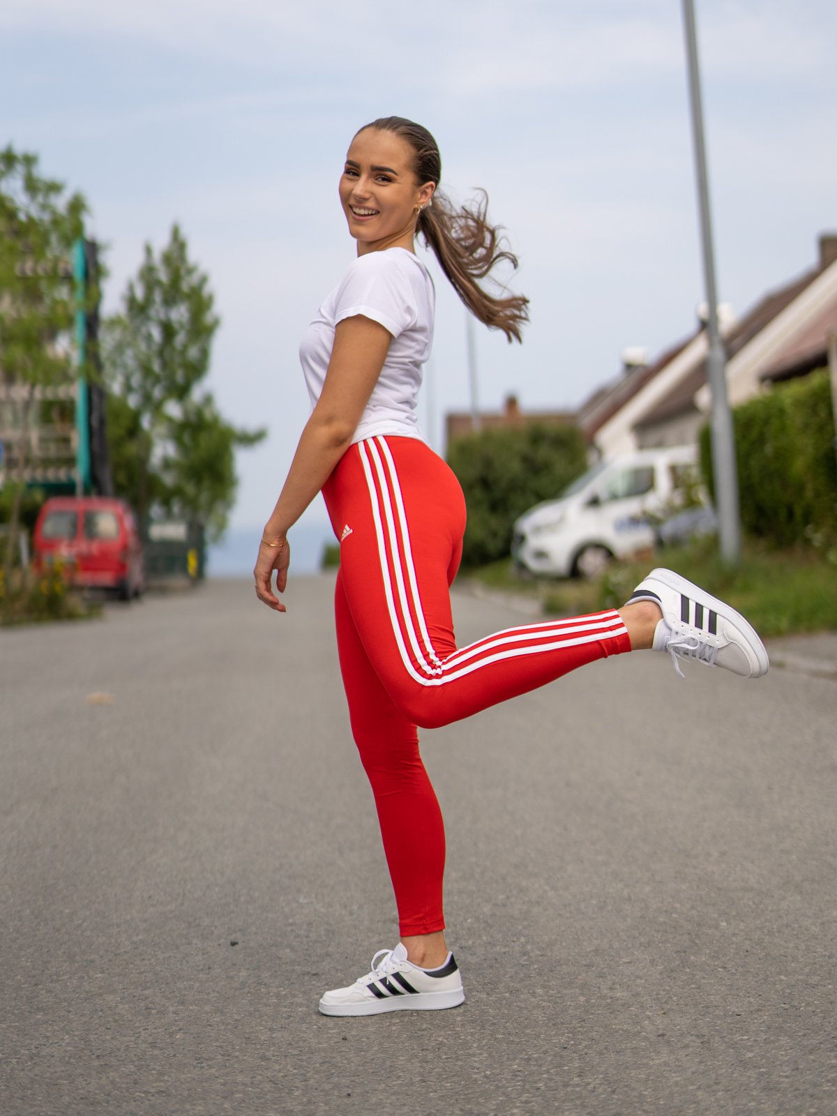 adidas 3-Stripes Legging Vivid Red / White