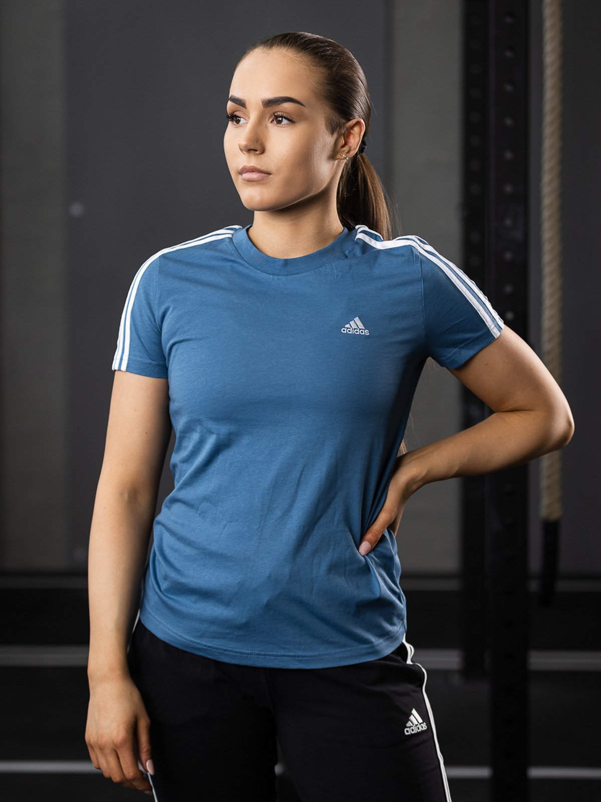 adidas 3-Stripes Cotton Tee Altered Blue/ White