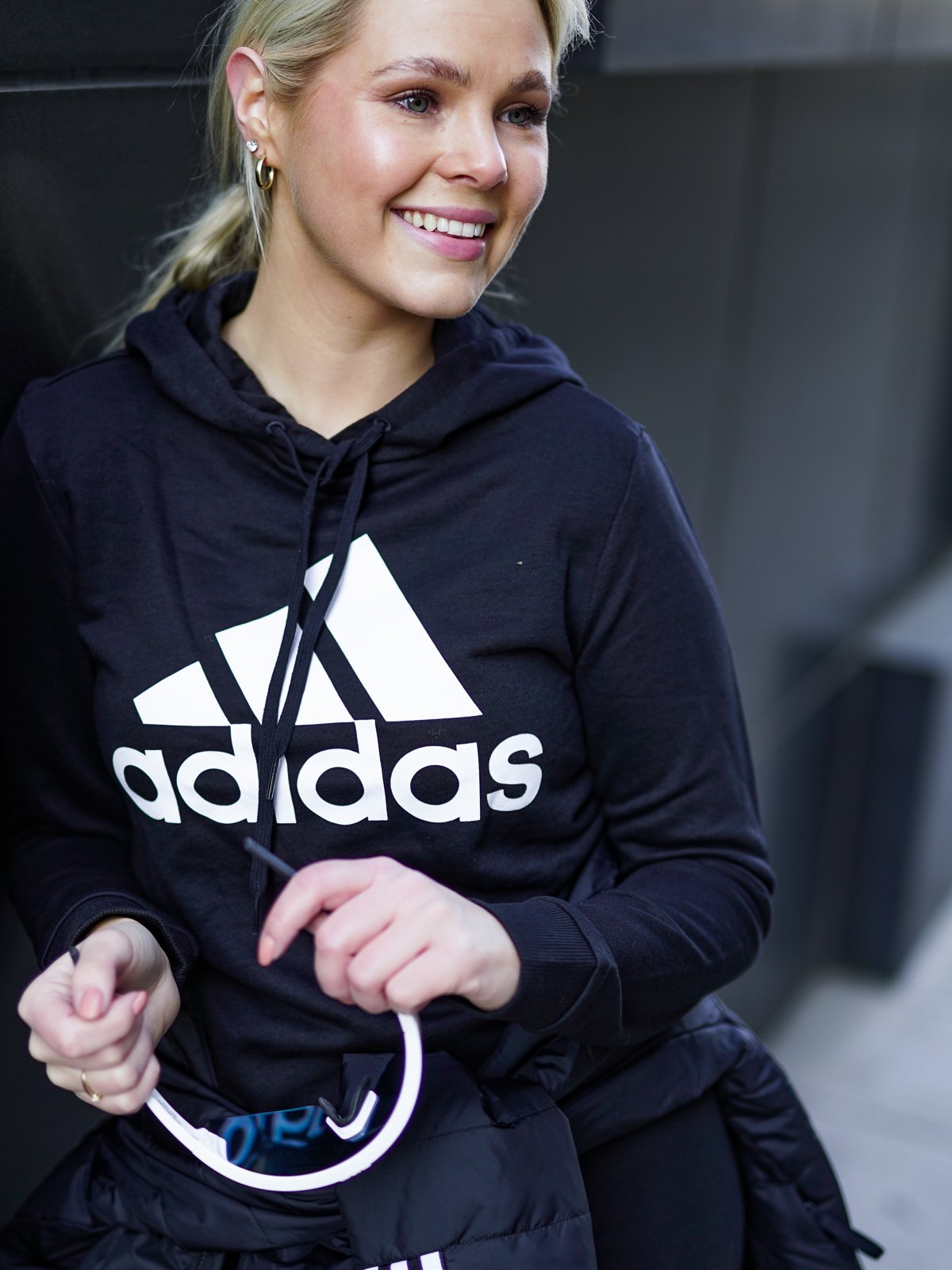 adidas Big Logo French Teddy Hoodie Black / White