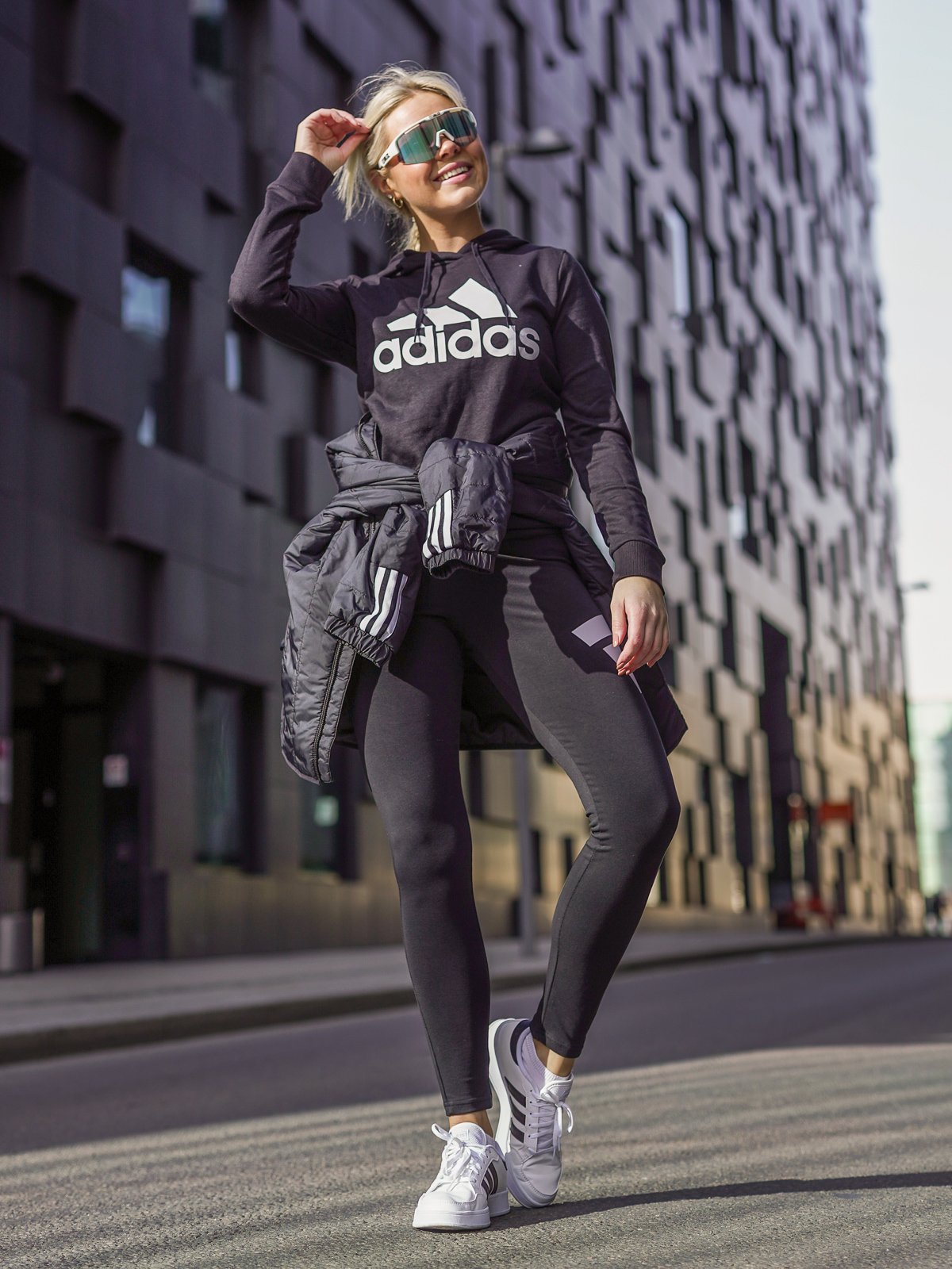 adidas Big Logo French Teddy Hoodie Black / White