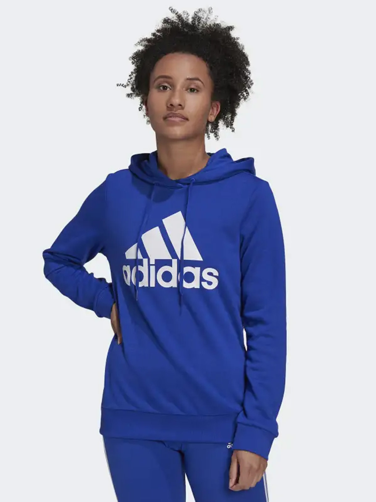 adidas Big Logo French Teddy Hoodie Bold Blue / White