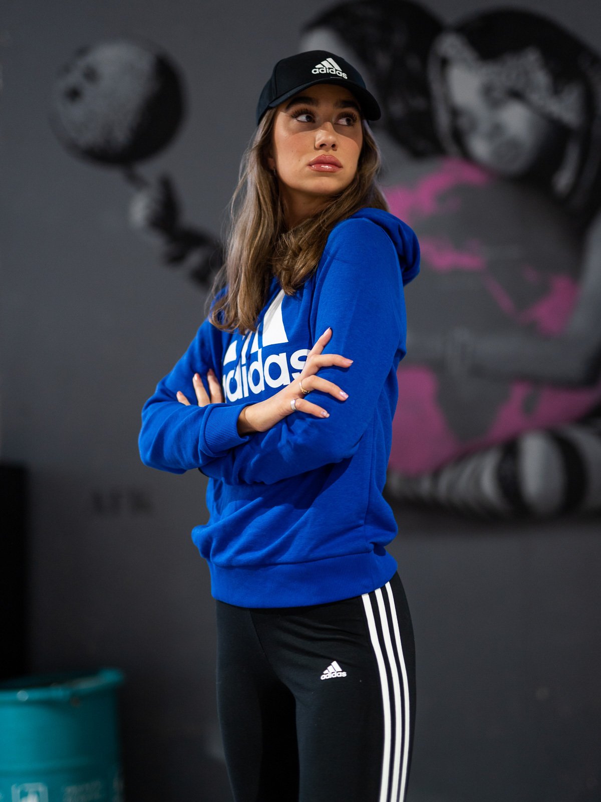 adidas Big Logo French Teddy Hoodie Bold Blue / White