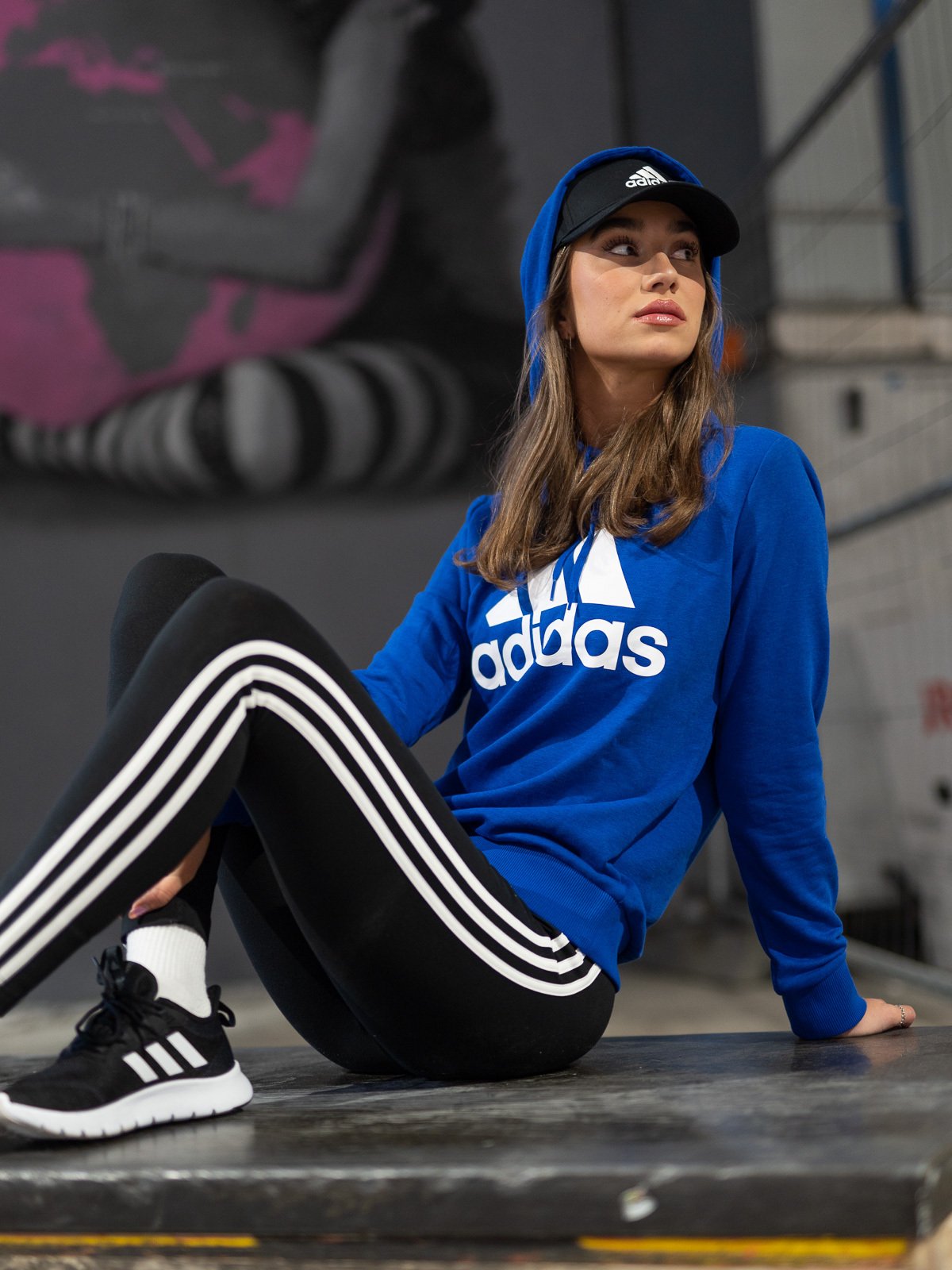 adidas Big Logo French Teddy Hoodie Bold Blue / White