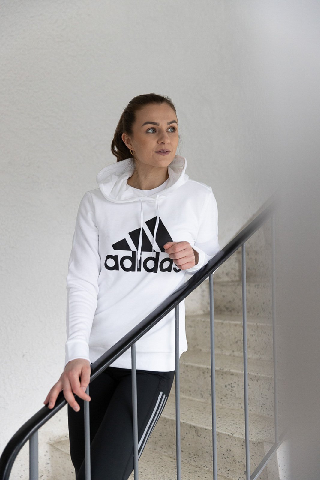 adidas Big Logo French Teddy Hoodie White / Black