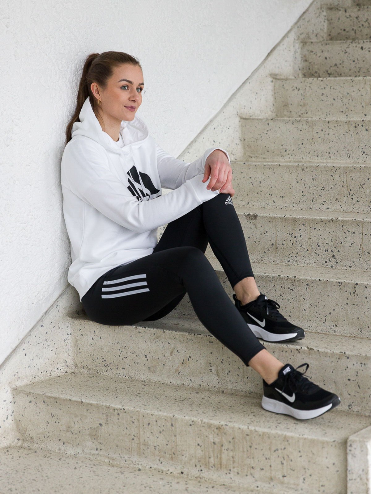 adidas Big Logo French Teddy Hoodie White / Black