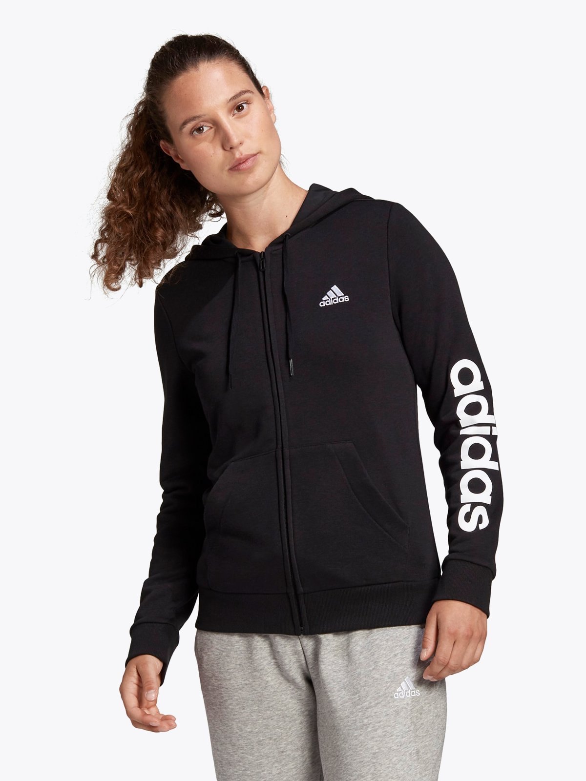 adidas Linear Full Zip Hoodie Black / White