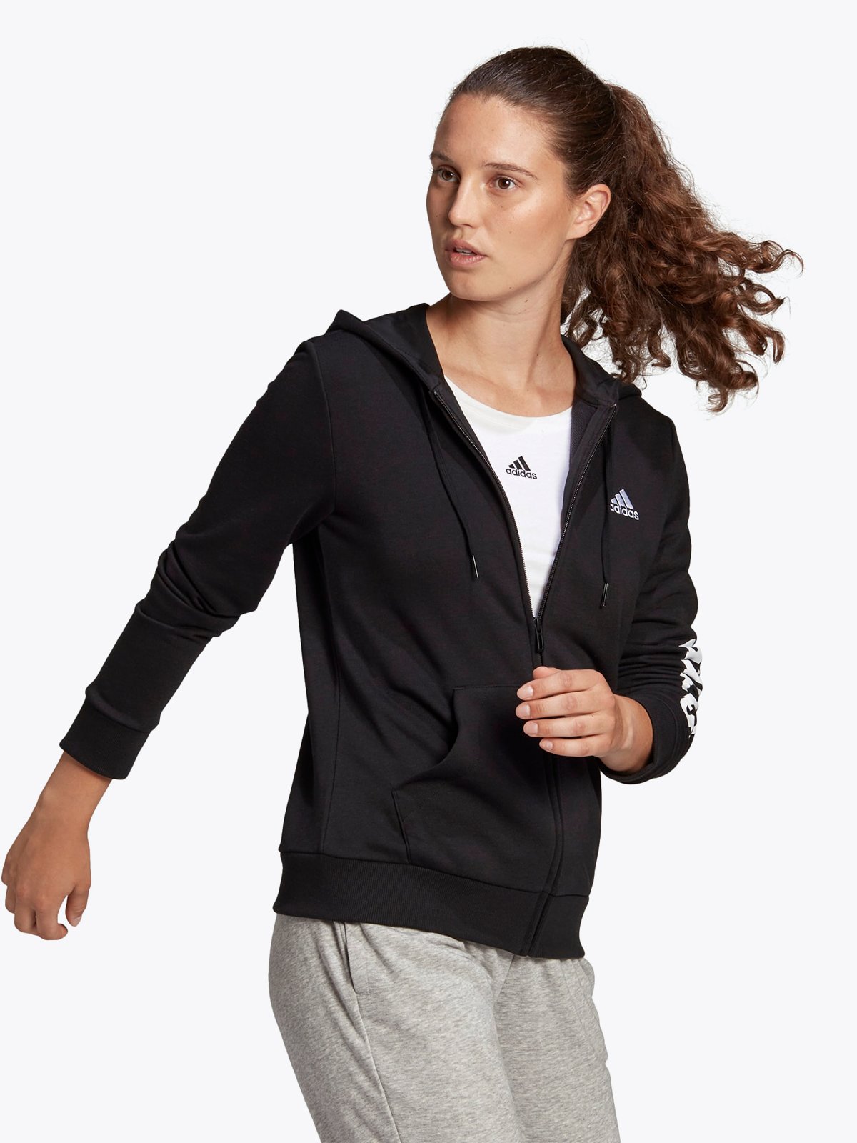 adidas Linear Full Zip Hoodie Black / White