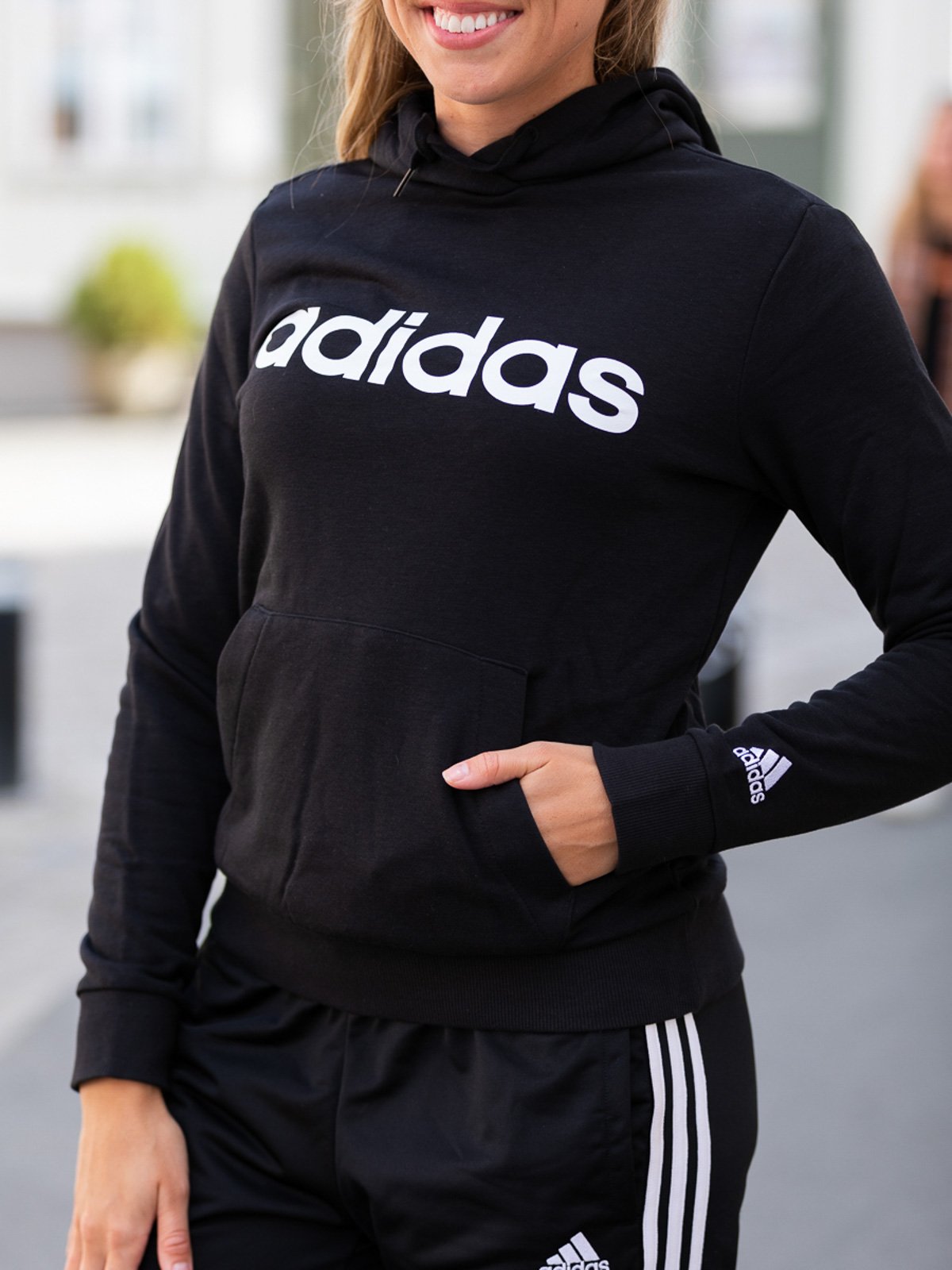 adidas Linear French Terry Hoodie Black / White