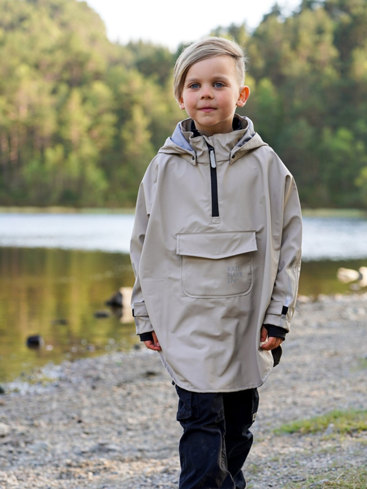 Kattnakken Regnponcho Barn og Junior Vêret Lys Bark