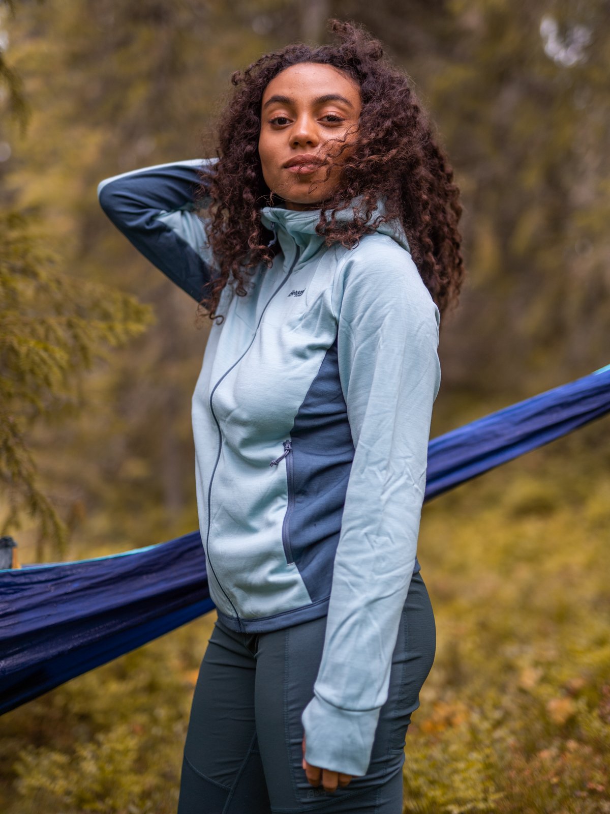 Bergans Cecilie Wool Hood Jacket Misty Forest / Orion Blue