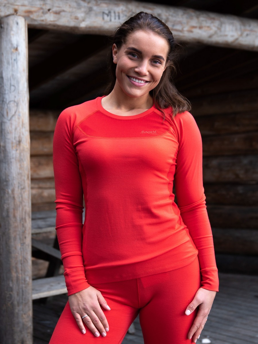 Bergans Cecilie Wool Long Sleeve Light Dahlia Red / Dahlia Red