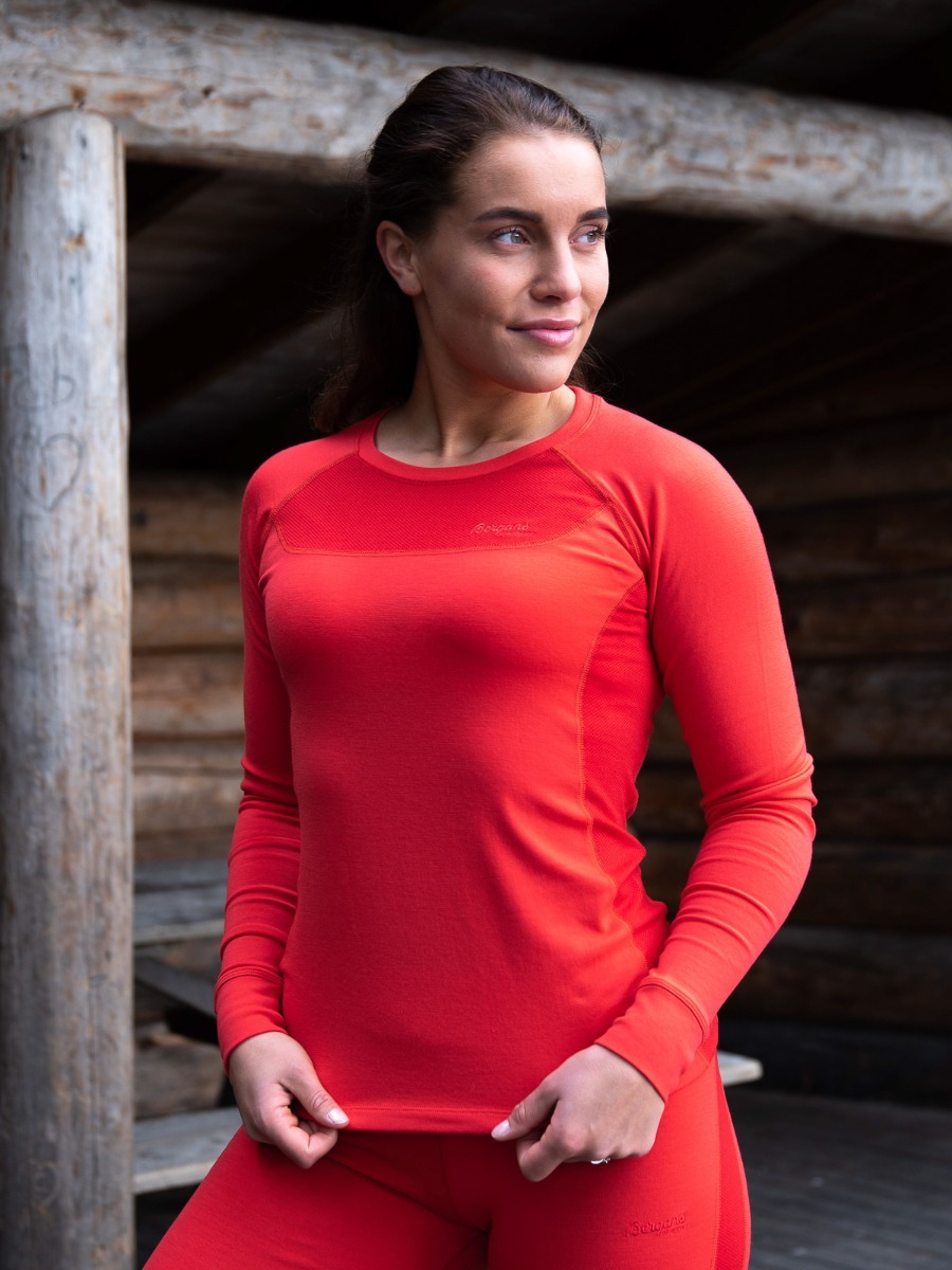 Bergans Cecilie Wool Long Sleeve Light Dahlia Red / Dahlia Red