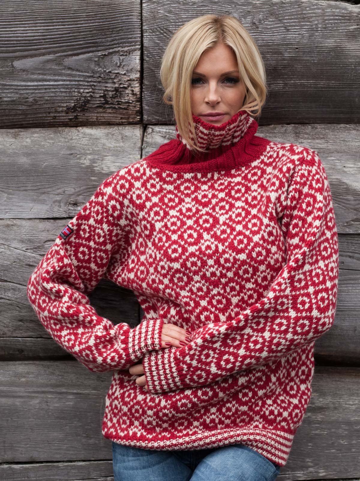 Devold Svalbard Sweater Zip Neck Hindberry/Offwhite