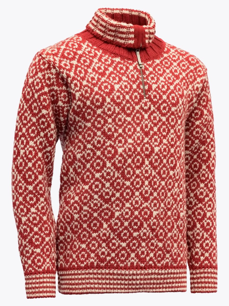 Devold Svalbard Sweater Zip Neck Hindberry/ offwhite