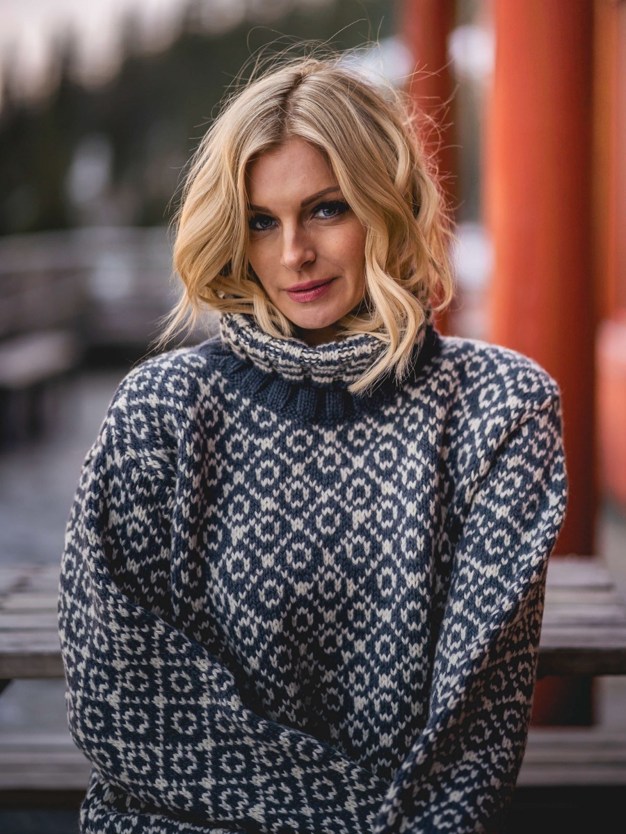 Devold Svalbard Sweater High Neck Turbulence/offwhite