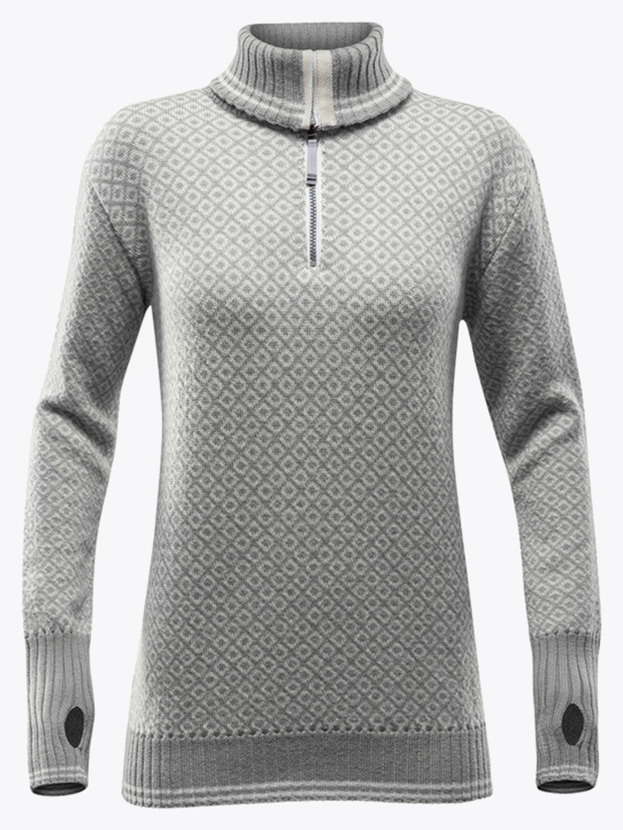 Devold Slogen Woman Zip Neck Grey Melange/ Offwhite