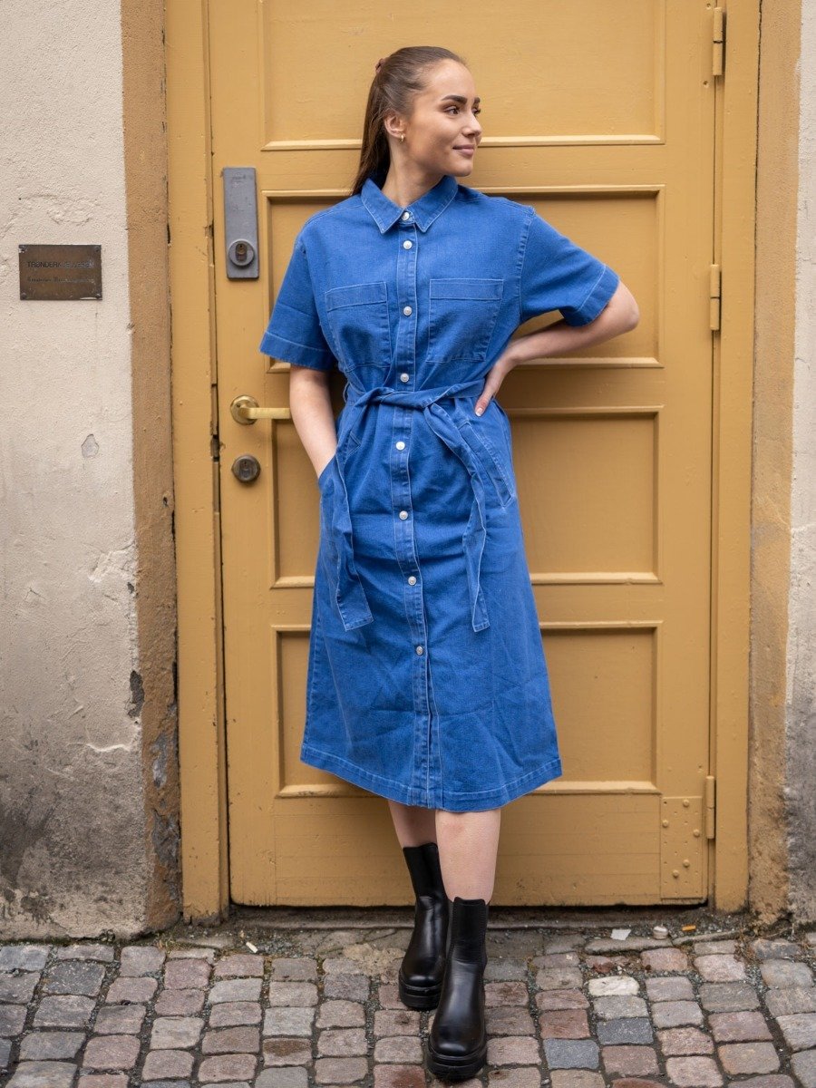 Ichi Mazie Dress Washed Blue Denim