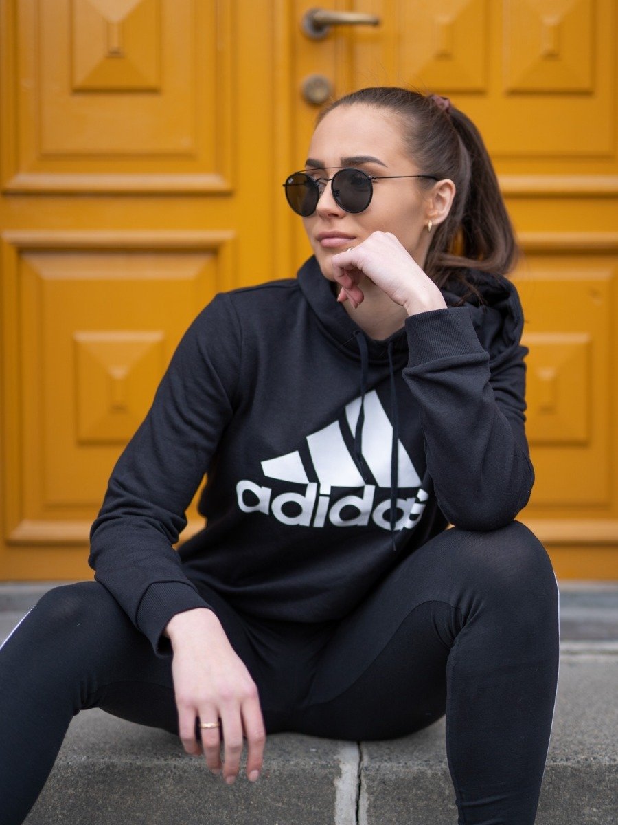adidas Big Logo French Teddy Hoodie Black / White