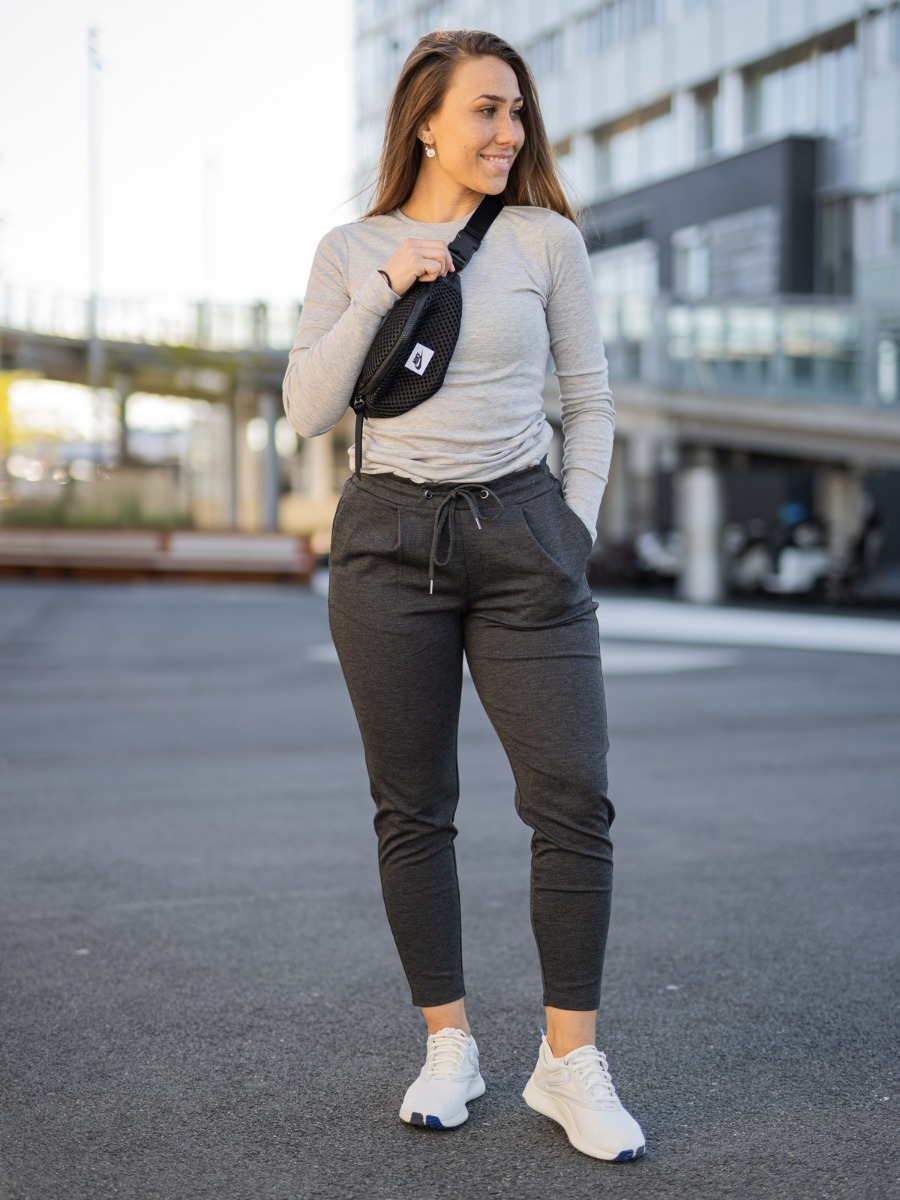 Ichi Kate Pant Cropped Dark Grey Melange