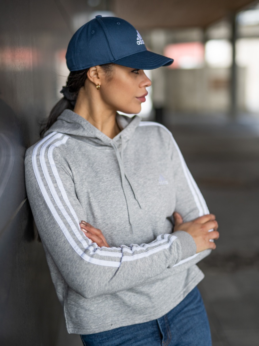 adidas 3Stripes Cropped Hoodie Medium Grey Heather / White